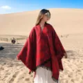 Autumn winter women ethnic style open split shawl warm imitation cashmere travel cape coat. - Ethnic Floral Red