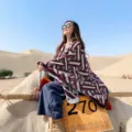 Autumn winter geometric ethnic style imitation cashmere shawl cloak for women travel wear. - Triangle Burgundy