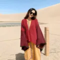 Women's autumn winter ethnic style imitation cashmere knitted shawl warm poncho cape - Potala Palace Wine Red