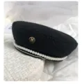 Béret noir en tweed avec perles et strass, chapeau élégant de style designer pour femme. - Réglable / Noir
