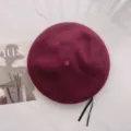 Damen Weinrot Wolle Barette Hut Herbst Winter Französisch Retro Künstler Maler Hut Schleife - M (56-58cm) / Mit Band Stil / Weinrot (Verstellbar)