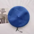 Klassische blaue Wollbarette mit schwarzem Band, elegante Vintage Franzoesische Malermuetze. - M (56-58cm) / Mit Schnürung Stil / Dunkelblau (Verstellbar)