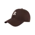 Brown baseball cap for women and men, soft top cotton dad hat with white embroidered letter R logo. - Adjustable / Brown