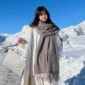 Hiver écharpe à carreaux color-block en laine femme, style japonais doux châle chaud et cou. - Petits carreaux - Vert eau