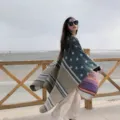 Chaleco capa estilo étnico de mujer, diseño de estrellas y rayas, prenda cálida de invierno. - Estrella Gris