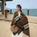 Women autumn winter ethnic style warm imitation cashmere fringe cape shawl travel - Middle Stripe Coffee