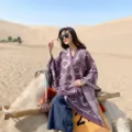 Capa bufanda geométrica morada estilo étnico para mujer, chal cálido para viaje por desierto. - Diamantes grandes morado