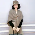 Women knitted shawl winter warm cape thick triangle cloak stylish outerwear fashion scarf - 70-180CM / Khaki
