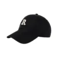 Black baseball cap with embroidered R letter, soft top wide brim casual sun hat. - Adjustable / Black