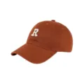 Brown baseball cap with white embroidered letter R, casual cotton sun hat for men and women. - Adjustable / Texas Orange