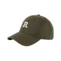 Unisex army green cotton baseball cap featuring front embroidered letter R design for sun protection. - Adjustable / Olive