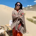 Bohemian tassel fringe thick warm imitation cashmere poncho cape shawl for winter travel outdoor - Classic Striped Khaki Shawl