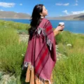 Bohemian fringe cape thickened warm cashmere-like shawl for women travel outdoor winter wear - Classic Striped Wine Red Shawl
