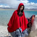 Red hooded cloak shawl women winter warm thick split travel poncho ethnic style outer wear - Solid Red