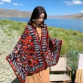 Damen geometrischer Leo Print Strick Schal Winter warmer Poncho Outdoor Reise Umhang. - Orangeroter Zebra- & Leoparden-Print