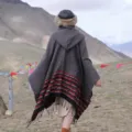Autumn winter women warm knitted poncho ethnic fringe hooded cape outdoor travel detail view - Reversible Ethnic Style Grey Hooded Cloak
