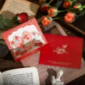 Valentinstag Goldfolie Grußkarte Set mit Schmetterling und Rose 3D Design für Frauen. - Blumen und Schmetterlingssprache (1321) / Unabhängige Verpackung Mit Goldprägung Umschlag