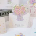 Mother's Day floral bouquet greeting cards, cute pastel thank you wish cards for baking. - Thank You Style 7 [Folded Bouquet] (ai-10 Pieces/Pack)