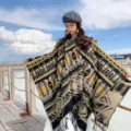 Bohemian geometric pattern imitation cashmere poncho warm tassel shawl for women winter. - Double Argyle Yellow and Green Shawl