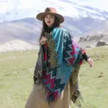 Bohemian ethnic zigzag patterned fringed cape variant, colorful warm woolen shawl. - Bohemian Striped Colorful Shawl
