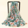 Damen Sommer tropischer Blumenabdruck Chiffon Strandtuch Urlaub Sonnenschutz Tuch Schal - Chiffon-Lilien im grünen Gras