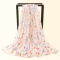 Damen Sommer Blumen Chiffon Strand Tuch Leichte Urlaub Sonnenschutz Schal Wraps - Chiffon-Blumen mit rosa Ahornblättern