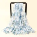 Damen Sommer blau Blumen Druck Chiffon Strand Schal leicht Urlaub Sonnenschutz Tuch - Chiffon-Weißmagnolienblätter