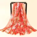 Roter Blumen Chiffon Schal Damen Sommer Strand Tuch Leichter Sonnenschutz Umhang Tuch - Chiffon mit Pfingstrosen