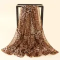 Leopardenmuster Chiffon Schal Sommer Strand Tuch leicht elegante Mode Damen Accessoire. - Kaffeebraunes Leopard-Chiffon