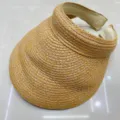 Woven straw sun visor empty top hat for women summer beach UV protection casual fashion hat. - M (56-58cm) / Raffia Coffee