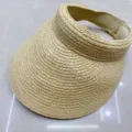 Straw sun visor hat for summer beach, empty top UV protection casual woven sunhat beige - M (56-58cm) / Raffia Beige