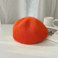 Orange Strick Barett Mütze Damen Japanischer Stil Atmungsaktiv Frühling Sommer Malerhut - Einheitsgröße / Orange