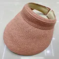 Pink raffia straw empty top sun visor hat for women uv protection summer beach cap. - M (56-58cm) / Raffia Pink
