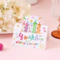 Oil painting style 3D happy birthday greeting card, cute candle design message card variant. - Hand-Drawn Birthday Folding Card Style 5