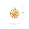 Detailed view of gold sun face pendant showing 23mm by 20mm dimensions and weight. - Octagonal Hollow Sun Face Pendant (Style C) / Gold