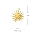 Detailed dimensions and weight of a gold-plated stainless steel sun pendant - Radiant Rays Sun Face Pendant (Style D) / Gold