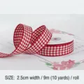 Burgundy and white houndstooth checkered ribbon for DIY flower wrapping, 2.5cm wide - Red Houndstooth / 2.5cm x 9m
