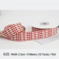 Burgundy and white houndstooth plaid ribbon for DIY floral gift packaging, 2.5cm wide. - Deep Red T/C Plaid / 2.5cm x 9m