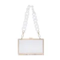 Elegant transparent acrylic square clutch bag with clear chain strap and gold clasp. - Clear