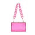 Pink transparent acrylic box clutch with chunky chain handle for evening parties - Rose Red