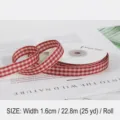 1.6cm wide red checkered ribbon roll for gift wrapping and DIY floral crafts 25 yards - Deep Red Gingham / 1.6cm x 22m