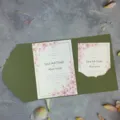 Elegant olive green floral wedding invitation set with customizable paper card inserts - Sage Green