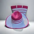 Set cappello di paglia e borsa da spiaggia a righe rosa e bianche per le vacanze estive. - Set Cappello & Borsa / Patchwork Rosa Rosso e Bianco