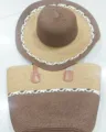 Borsa di paglia alla moda e cappello da spiaggia coordinato con design intrecciato - Set Cappello & Borsa / Caffè scuro e caffè chiaro