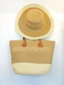 Set di borsa tote in paglia intrecciata beige e cappello a tesa larga coordinato - Set Cappello & Borsa / Treccia beige e kaki