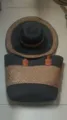 Set borsa tote da spiaggia e cappello da sole in paglia intrecciata bicolore - Set Cappello & Borsa / Rete nera e kaki