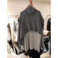 Maglione poncho in maglia irregolare a collo alto grigio, scialle caldo casual donna. - Taglia unica / Grigio