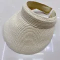 Cappello visiera sole paglia beige design top vuoto protezione UV spiaggia estate casual - M（56-58cm） / Rafia bianco