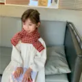 Sciarpa calda con motivo a losanghe lavorata a maglia per bambini inverno morbido - 20x130 cm / Rosso Vino e Beige