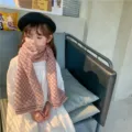 Bambini autunno inverno sciarpa a rombi in maglia imitazione cashmere calda per ragazzi ragazze - 20x130 cm / Viola Caramello